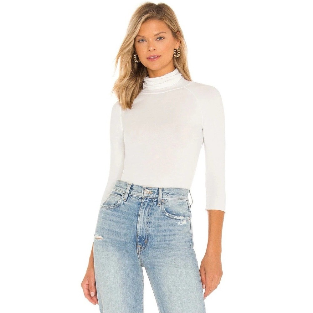 Free People Women Sze Small Modern Turtleneck Shirt Optic White 3/4 Basic Layer - Picture 1 of 13